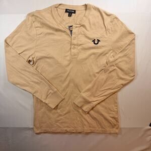 True Religion Long Sleeve Henley Shirt Embroidered Logo Mens Size Small